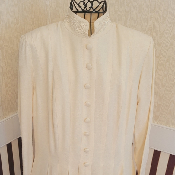 Karin Stevens Santa Fe Off White Pleated Vintage Dress Size 10 - Picture 3 of 13